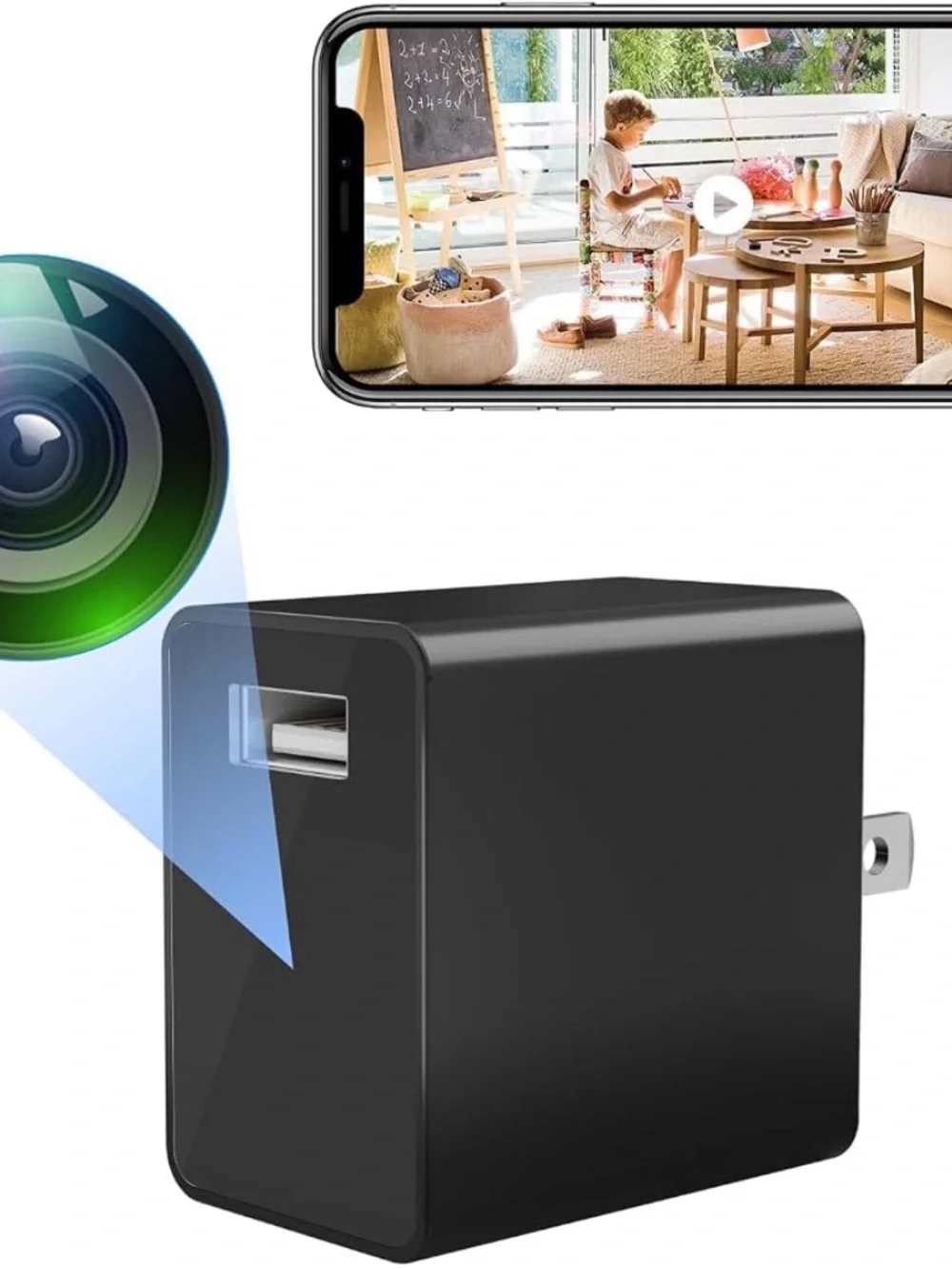 Black USB Wall Charger with Hidden Camera - Portable Surveillance Adapter